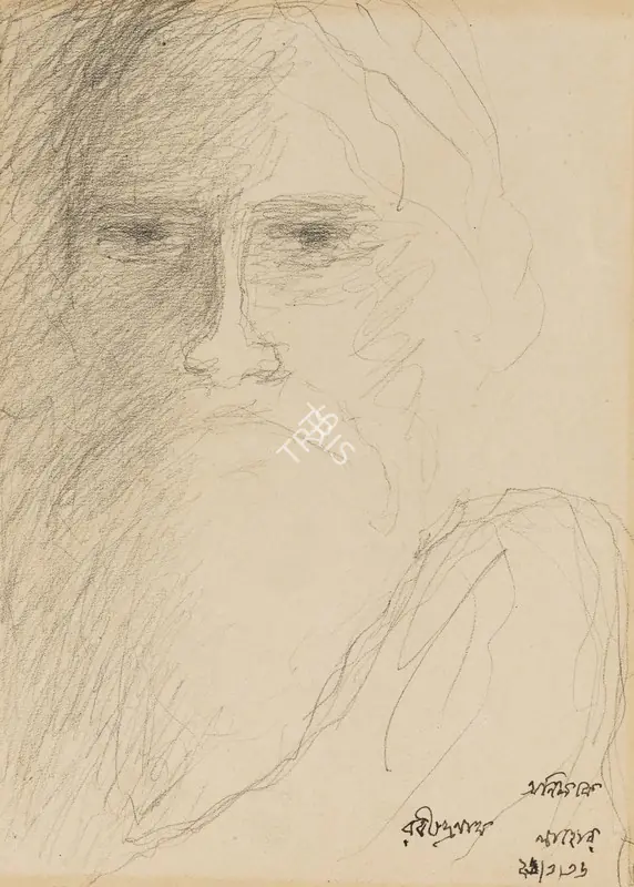 Tagore, Rabindranath (Artist). Untitled (Self Portrait). Pencil on paper, 1936 | Drawing | FineArts | 00331277