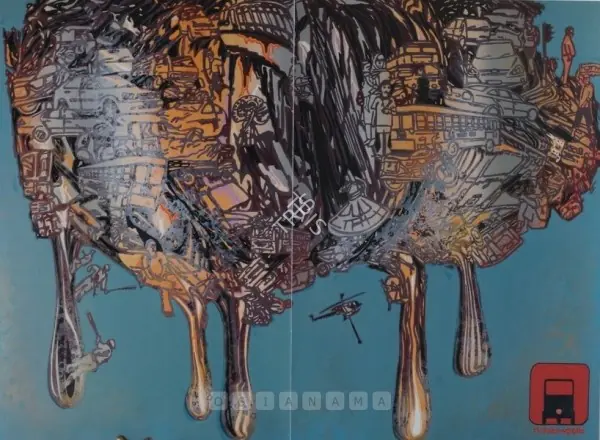 Kallat, Jitish (Artist). Rickshawpolis 9. Acrylic on canvas and two bronze sculptures, 2006 | Painting | FineArts | 00575539