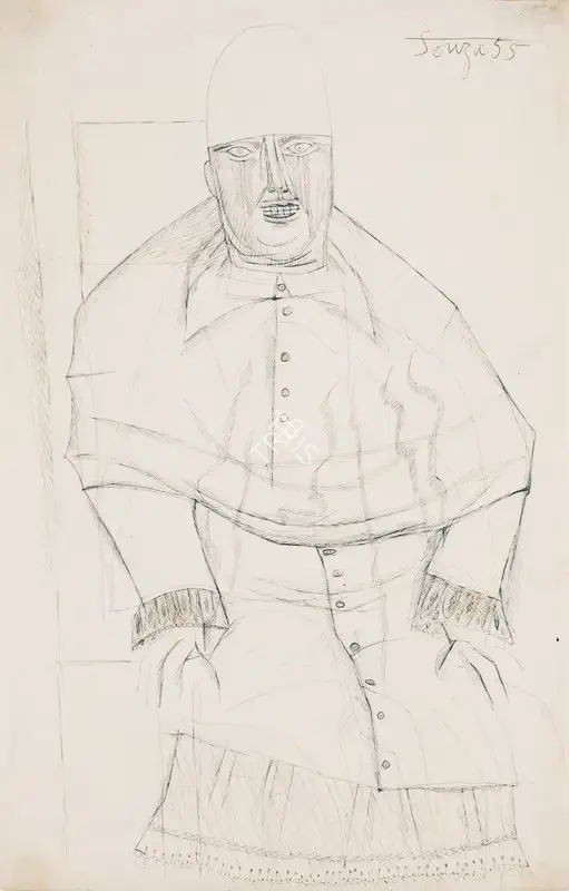 Souza, F.N. (Artist). Untitled (Pope Innocent X after Velazquez), 1955 | Drawing