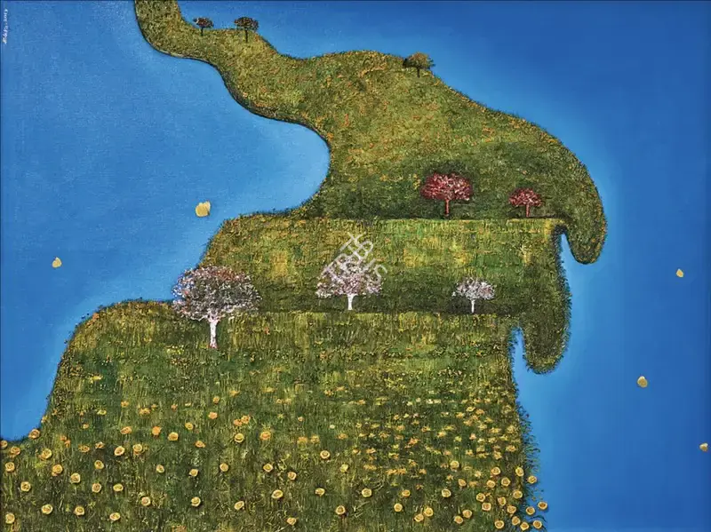 Bhattacharjee, Balaka (Artist). Tide in Afternoon. Acrylic and beads on canvas, 2013 | Painting | FineArts | 00603865