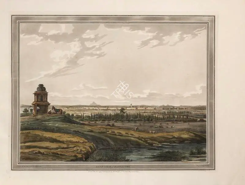 Edy, John William (Engraver). East View of Banglore. Print on paper, 01 October 1793 | Engraving, Twelve Views of Places in the Kingdom of Mysore, The Country of Tippoo Sultan, from Drawings Taken on the Spot, 1794 | ArcHeritage | 00156220