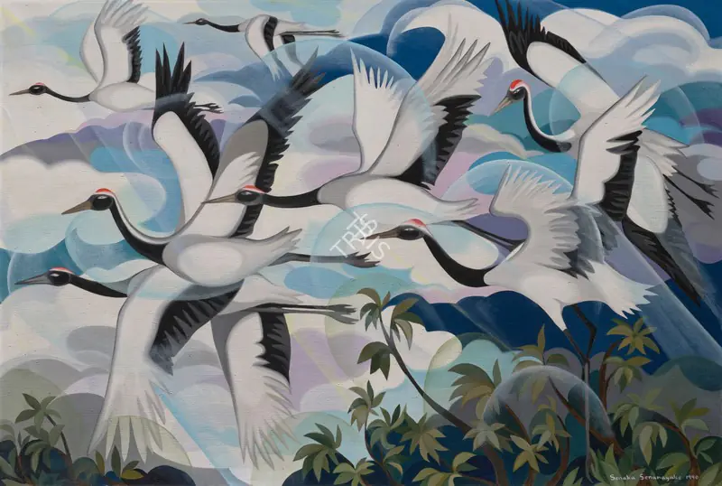 Senanayake, Senaka (Artist). Untitled (Migrating White-Naped Cranes). Oil on canvas, 1990 | Painting | EconomicsArt | 00869738