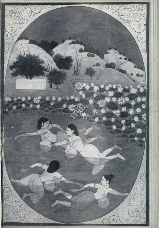 Vijaiwargiya, Ramgopal (Artist). Girls Swimming Garhwal. c.1790 | Marg, June 1955 | Painting | FineArts | 00674270