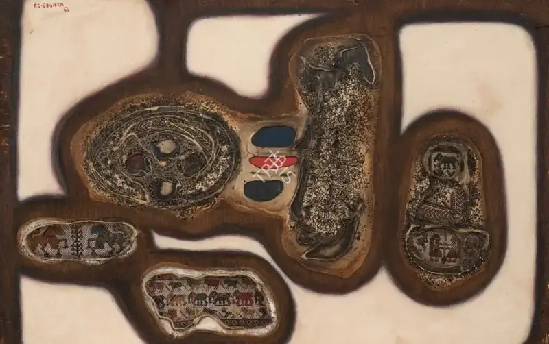 Sagara, Piraji (Artist). Untitled. Mixed media on wood, 1966 | Painting | EconomicsArt | 00869300
