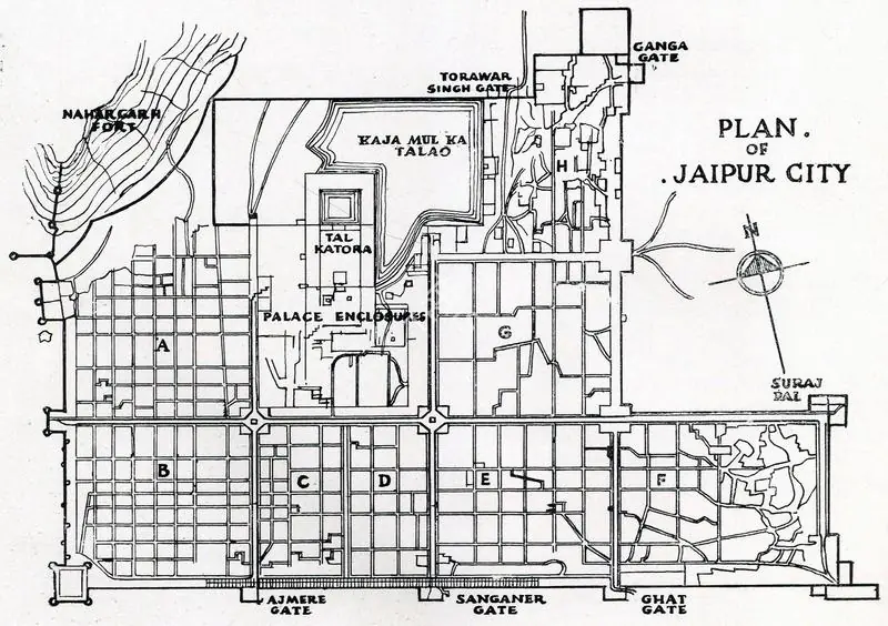 Unknown (Cartographer). Plan of Jaipur City. n.d. | Map, Marg, November 1949 | Scholarship | 00535942