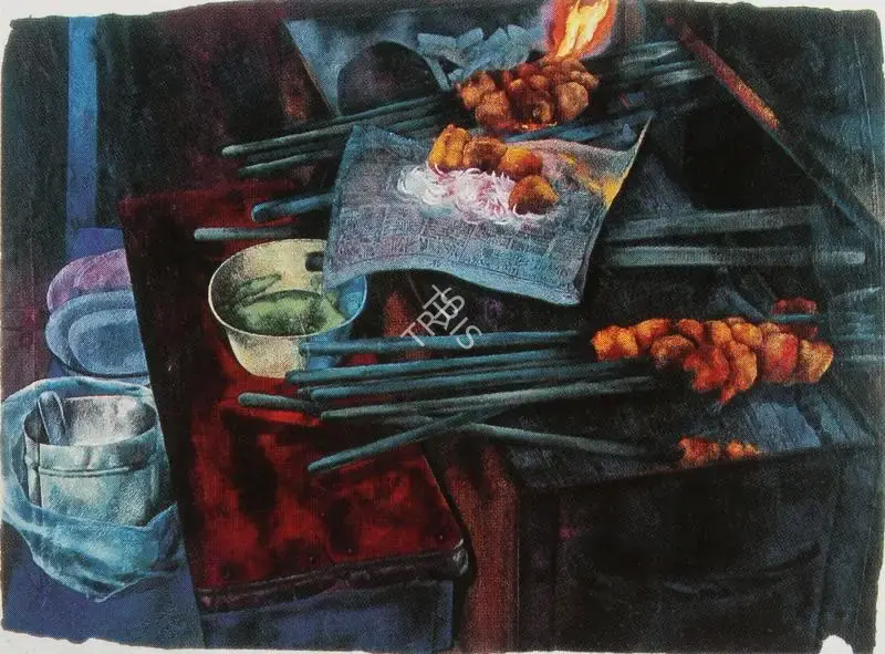 Sharma, Radha Binod (Artist). Bhatiyar Gali. Acrylic on handmade paper, 2002 | Painting | FineArts | 00376135