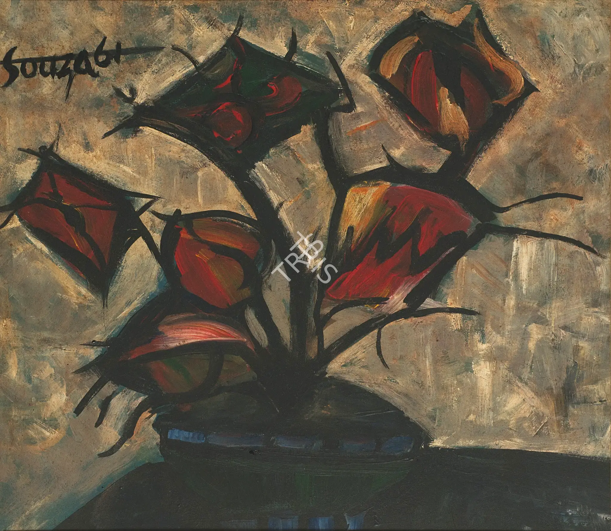 Souza, F.N. (Artist). Flowers, 1961 | Painting