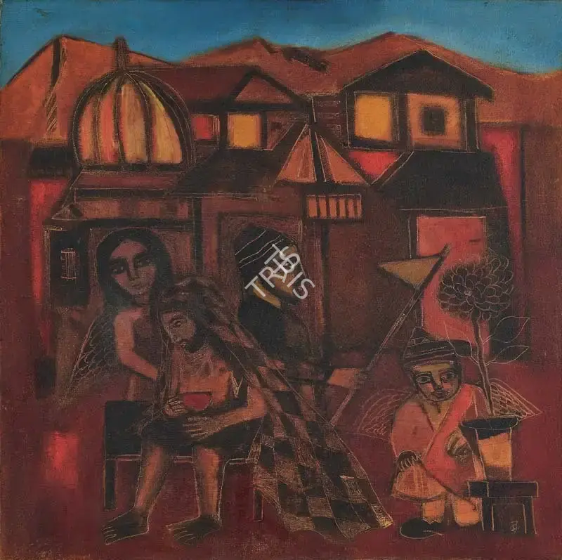 Narayan, Badri (Artist). The Beggar and the gandharvas, 1990 | Painting