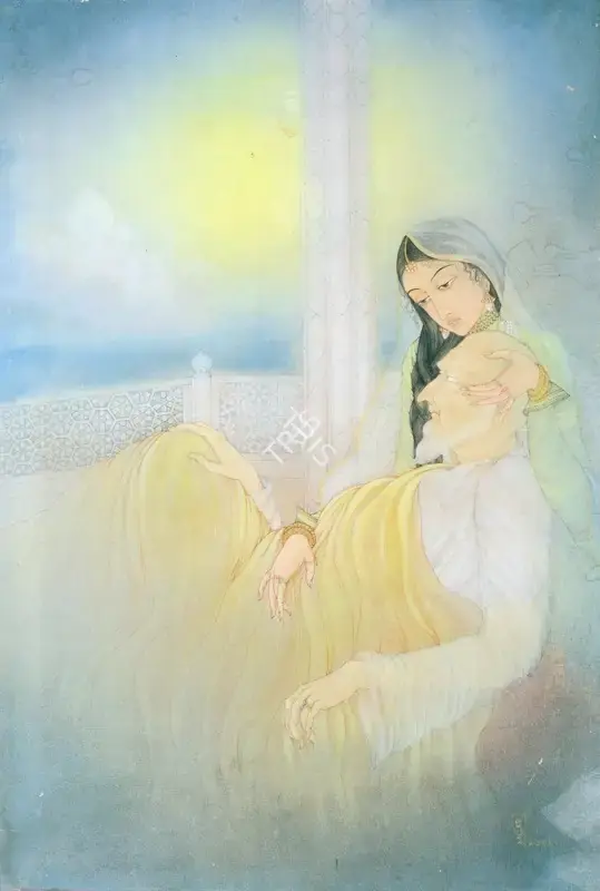 Chughtai, M.A.R. (Artist). The Last Days of Shah Jehan. Wash on paper laid down on card, n.d. | Painting  | 00877639