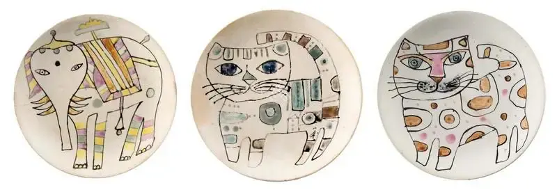 Narayan, Badri (Artist). Three ceramic plates of animals, n.d. | Sculpture