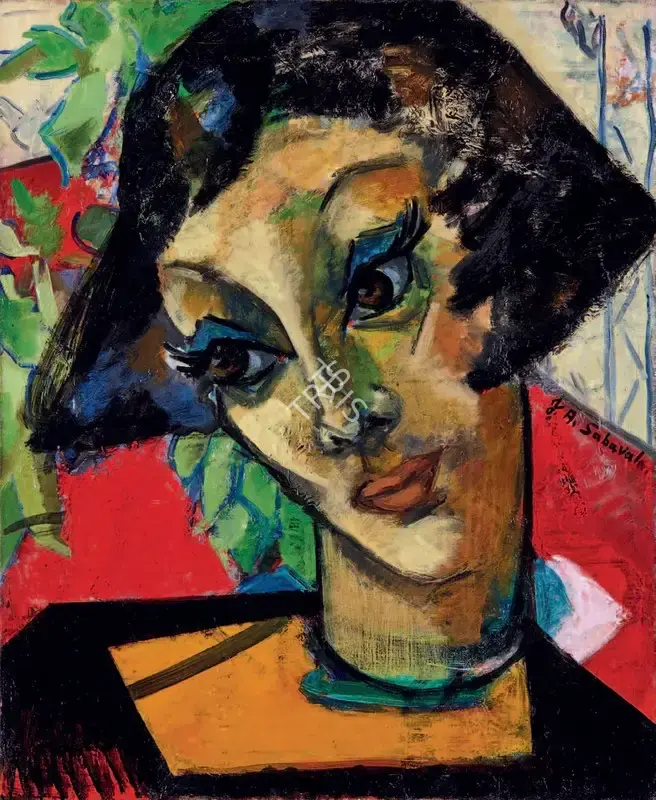 Sabavala, Jehangir (Artist). Untitled (Portrait Of A Lady). Oil on canvas, c.1950s | Painting | FineArts | 00645498