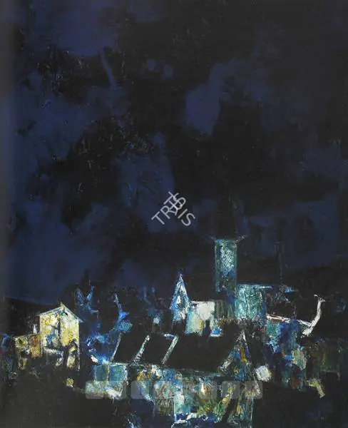 Raza, S.H. (Artist). Village. Oil on canvas, 1956 | Painting | FineArts | 00898997