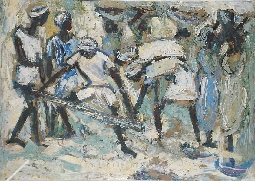 Naidu, Reddeppa (Artist). Workers. Oil on paper, 1957 | Painting | FineArts | 00600805