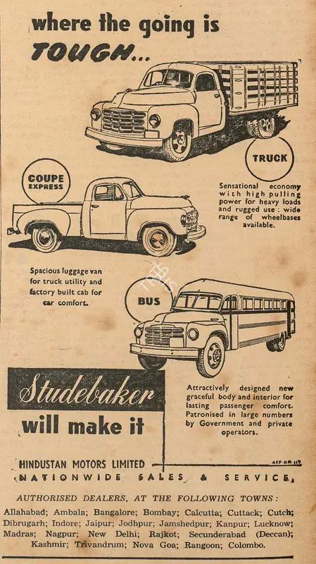 Hindustan Motors (Advertiser). Where the Going is Tough. 1951 | Advertisement, Blitz, 27 January 1951 | PopCulture | 00203713