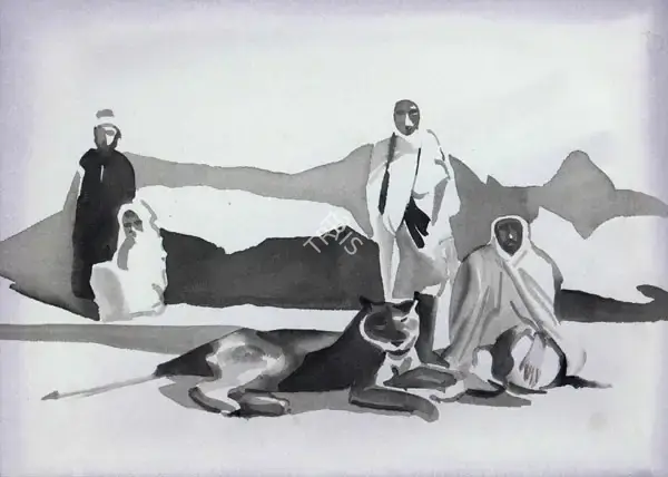 Natesan, Shibu (Artist). Monks and the Lioness, 2001 | Painting