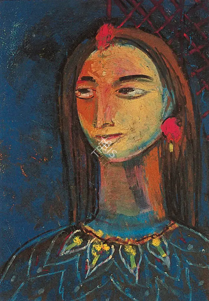 Ghose, Gopal (Artist). Portrait Of A Girl. Mixed media on paper, mid 1950s | Painting | FineArts | 00371713