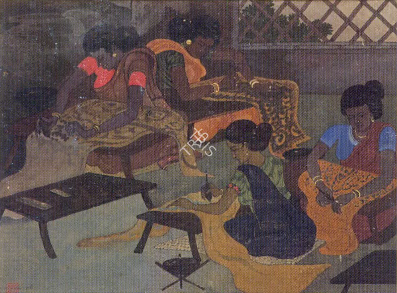 Chakravorty, Ramendranath (Artist). The Weavers. Gouache on paper, n.d. | Painting | FineArts | 00373478