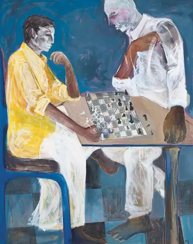 Limbekar, Milind (Artist). Chess With Mr. Pande, 2018 | Painting