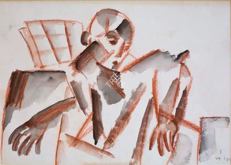 Hore, Somnath (Artist). Untitled (Figure). Mixed media on paper, 1982 | Painting | FineArts | 00416885