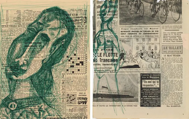 Raza, S.H. (Artist). Untitled. Pen and ink on newspaper, 1953 | Drawing | FineArts | 00641954