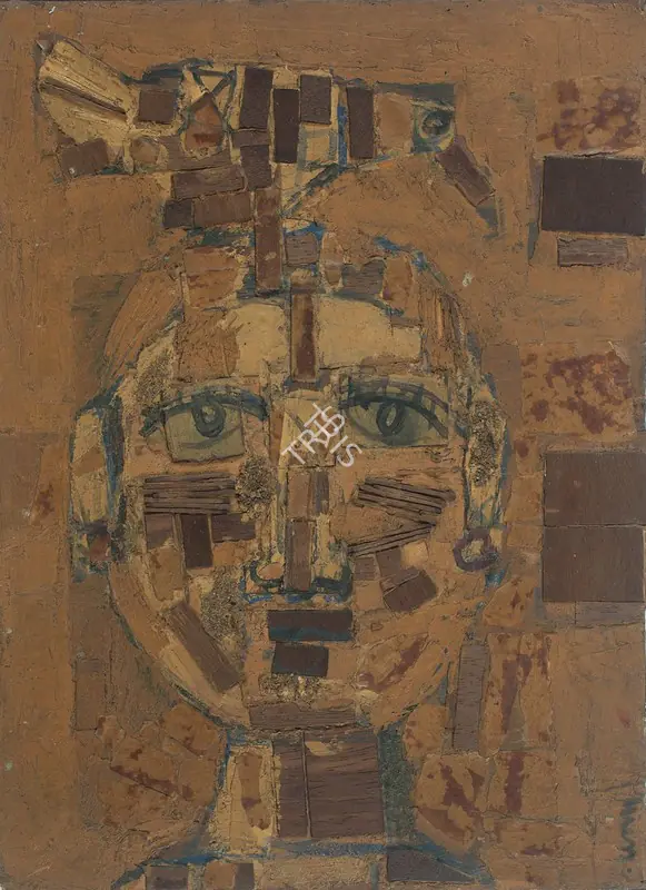 Subramanyan, K.G. (Artist). Girl with Bird. Oil, plywood, matchsticks and concrete on plywood, c.1960s | Painting | FineArts | 00642128