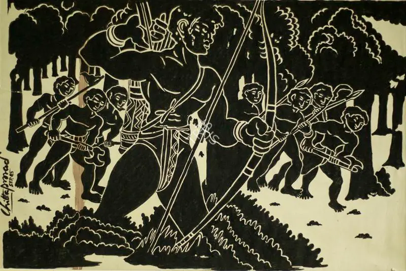 Chittaprosad (Artist). Untitled (Hunters), 1945 | Painting