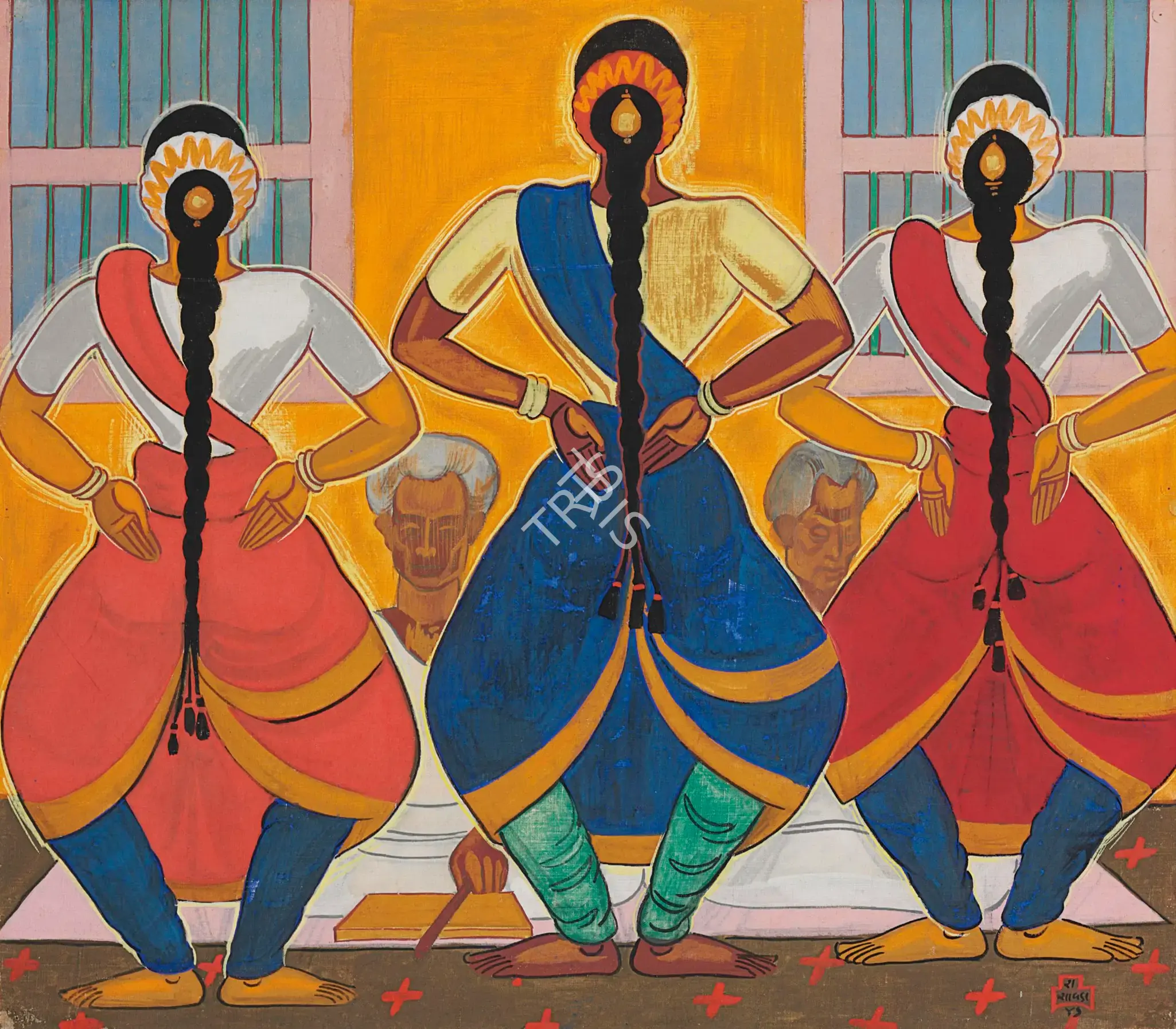 Chavda, Shiavax (Artist). Bharat Natayam Dancers (South India). Gouache on linen laid on card, 1947 | Painting | FineArts | 00645217