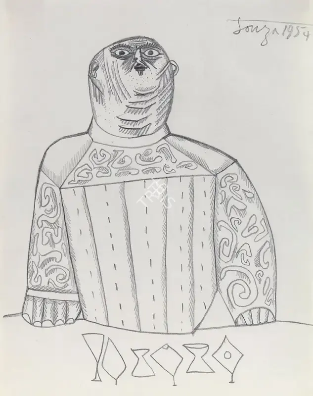 Souza, F.N. (Artist). Untitled (Priest), 1954 | Drawing