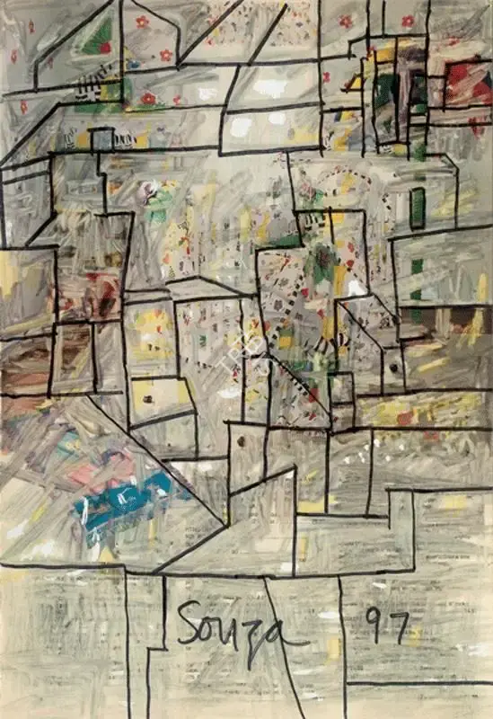 Souza, F.N. (Artist). Untitled (Houses), 1997 | Painting