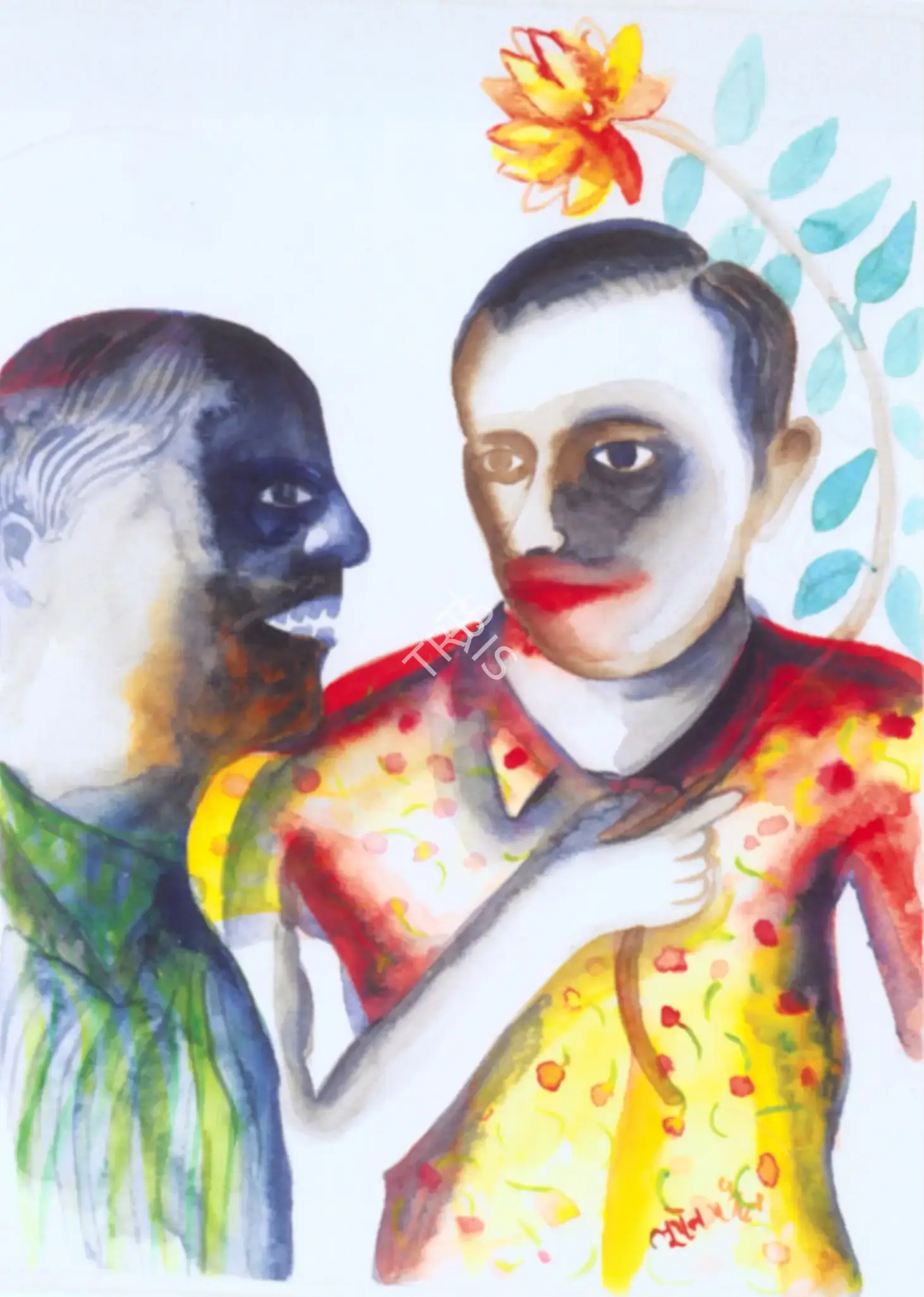 Khakhar, Bhupen (Artist). Two Men With A Flower, n.d. | Painting