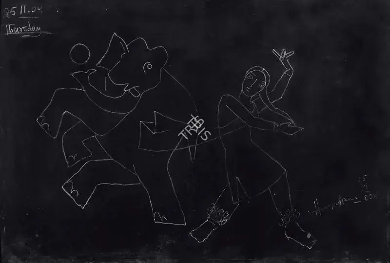 Husain, M.F. (Artist). Untitled (Girl and Elephant), 2004 | Drawing