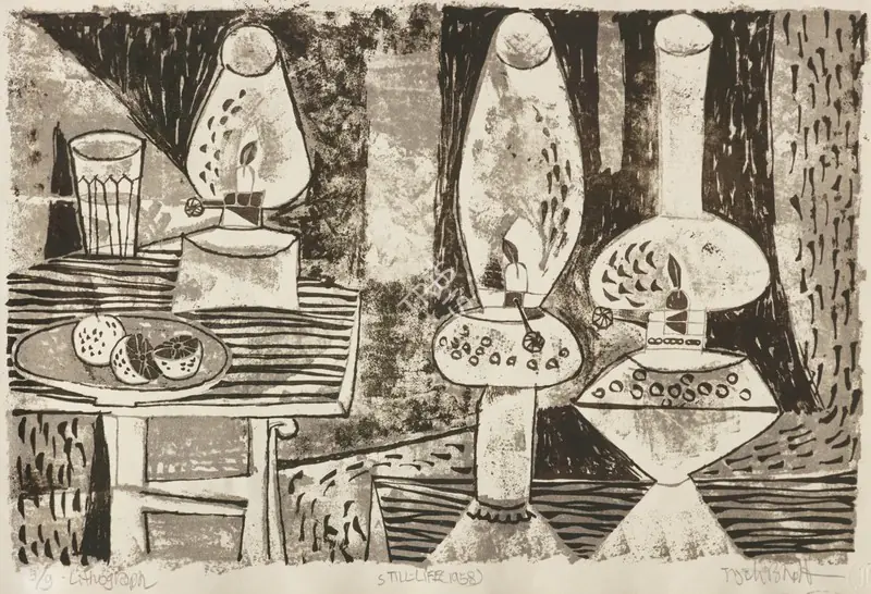 Bhatt, Jyoti (Artist). Still Life . Lithograph on paper; Edition 3/9, 1958 | Graphic Art | FineArts | 00357682