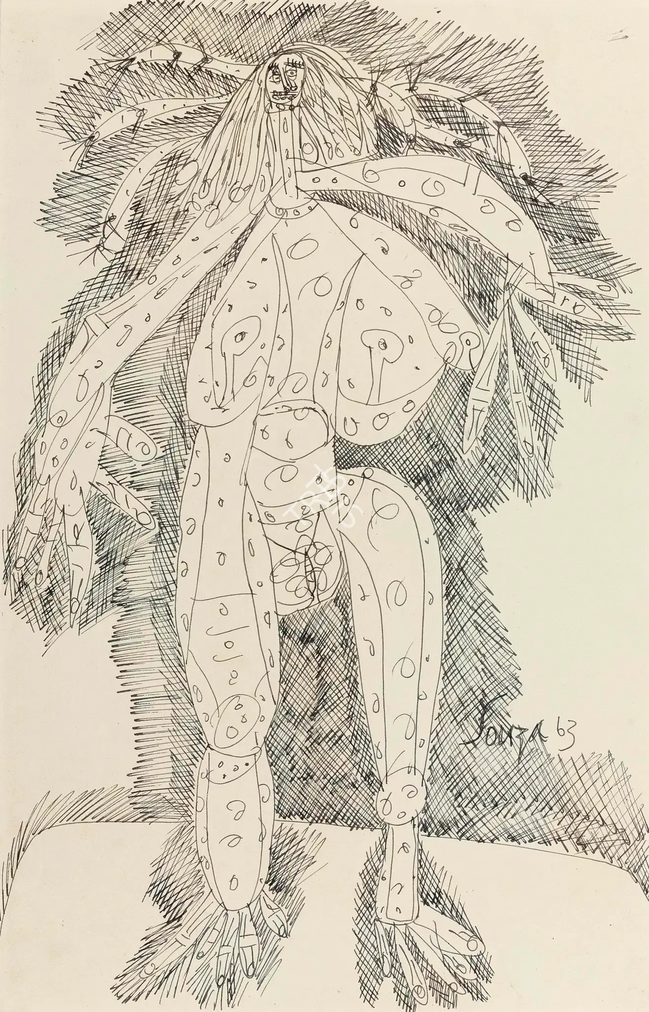 Souza, F.N. (Artist). Untitled (Standing Woman), 1963 | Drawing