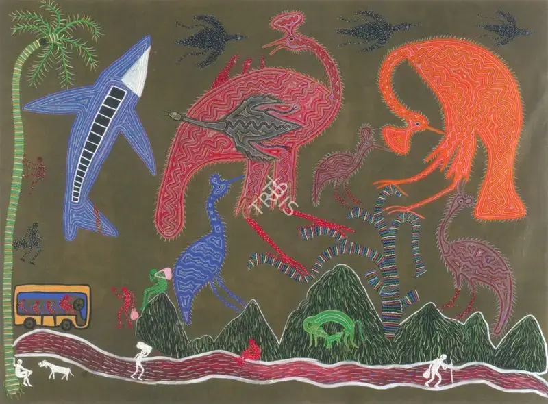 Bai, Bhuri (Artist). Story of a Jungle. Acrylic on canvas, n.d. | Painting | FineArts | 00898079
