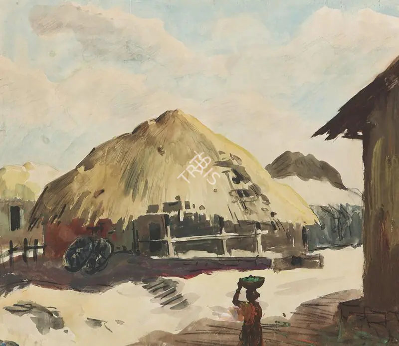 Raza, S.H. (Artist). Untitled (Village Scene), 1944 | Painting