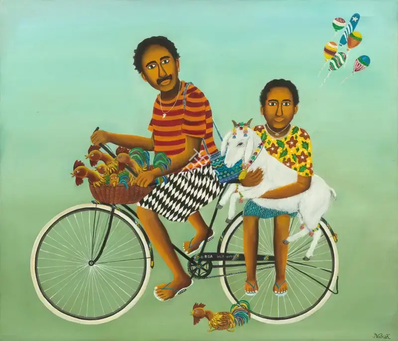 Kanodia, Nayanaa (Artist). Sunday Market. Oil on canvas, framed, n.d. | Painting | EconomicsArt | 00871196