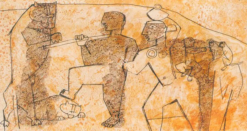 Husain, M.F. (Artist). Fighting the Tiger, 1953 | Painting