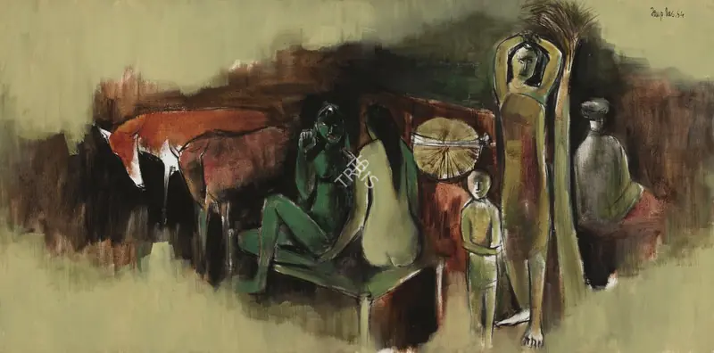 Das, Arup (Artist). Untitled (Villagers at Rest). Oil on canvas, 1964 | Painting | EconomicsArt | 00872775