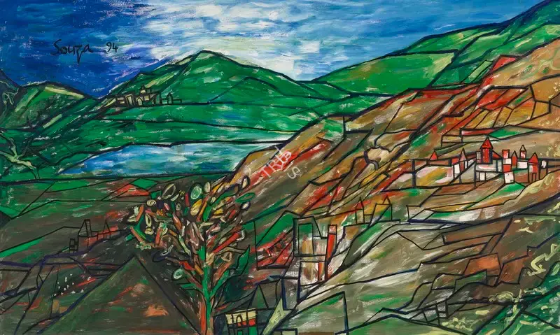 Souza, F.N. (Artist). Untitled (Hillside Landscape), 1994 | Painting