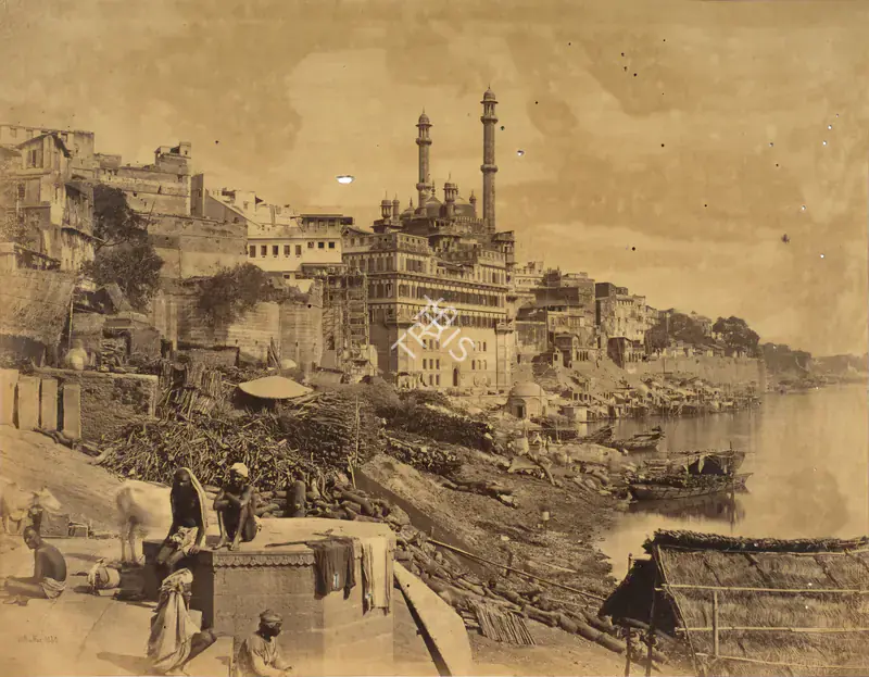 Baker, William (Photographer). The Great Mosque of Aurangzeb and adjoining Ghats, Varanasi. Albumen print pasted on mount, 1866-1868 | Antiquarian Photograph | Photography | 00115563