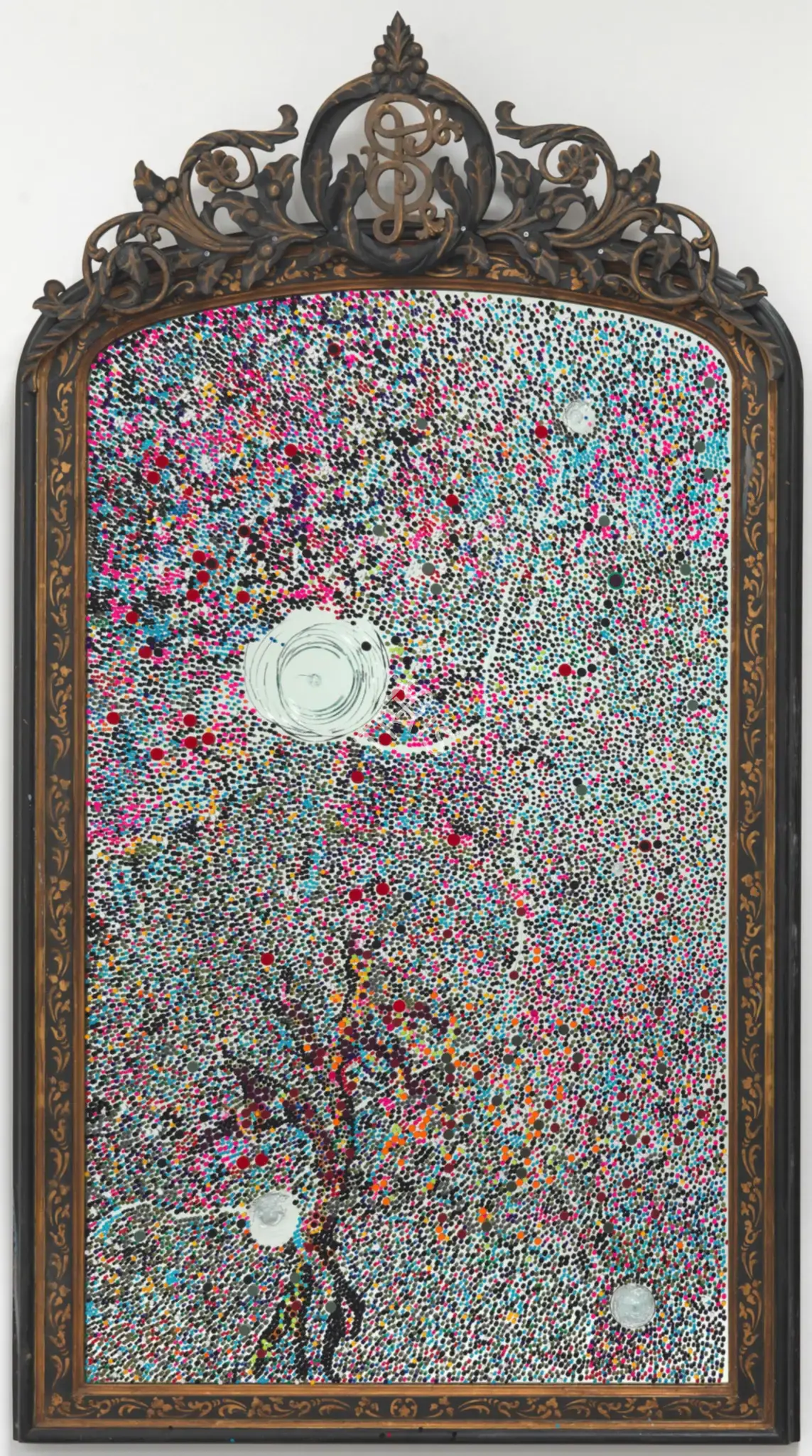 Kher, Bharti (Artist). Indra's Net Mirror 8. Bindis on mirror, wooden frame, 2010 | Sculpture | FineArts | 00900322