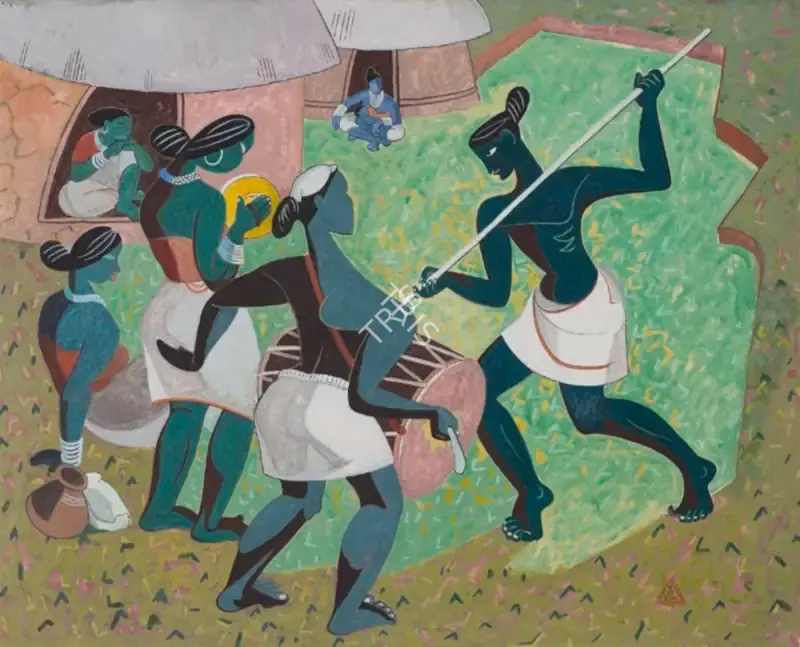 Hebbar, K.K. (Artist). Rustic Dance, n.d. | Painting