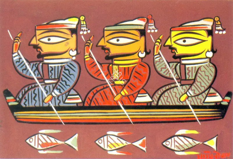 Roy, Jamini (Artist). Three Men in a Boat, n.d. | Painting