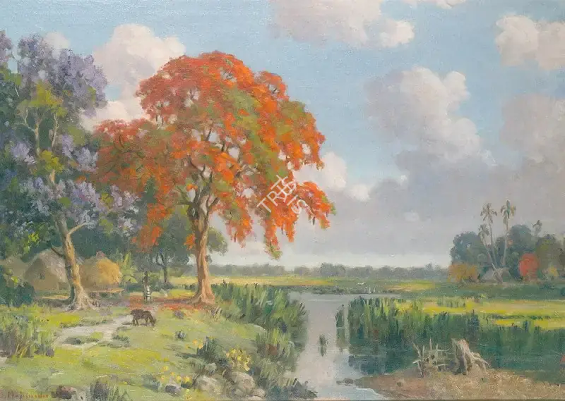 Majumdar, B. (Artist). A Rural Landscape, n.d. | Painting