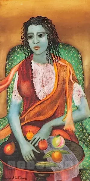Menon, Anjolie Ela (Artist). Woman With Fruits, n.d. | Painting