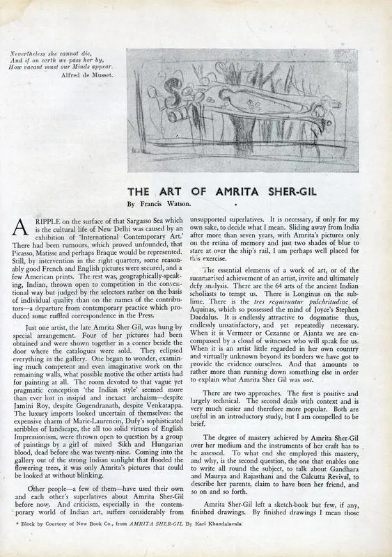 Watson, Francis (Essayist). The Art of Amrita Sher-Gil. In Marg. 1(1), pp. 68-69. Bombay: Modern Architectural Research Group, October 1946 | Essay | FineArts | 00668740, 1946