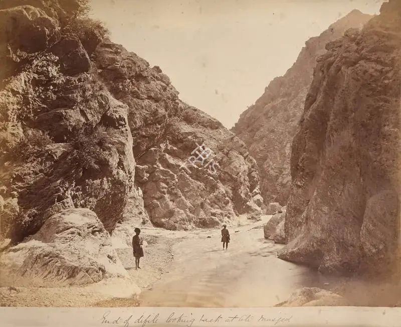 Burke, John (Photographer). End of defile looking at Ali Musjid. Albumen print pasted on mount, 1878 | Antiquarian Photograph | Photography | 00115090