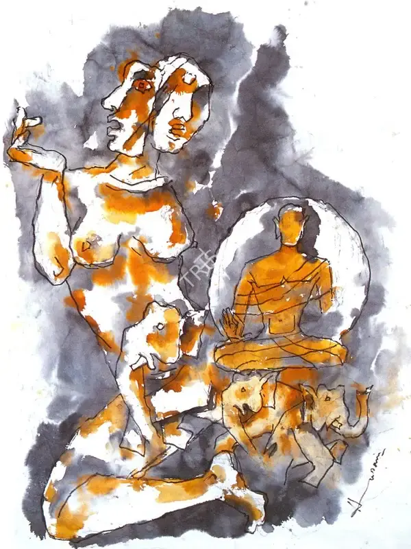 Husain, M.F. (Artist). Birth of Buddha, 2001 | Painting