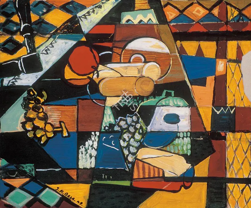Raza, S.H. (Artist). Studio with Still-Life. Gouache on paper, 1949 | Painting | FineArts | 00599407