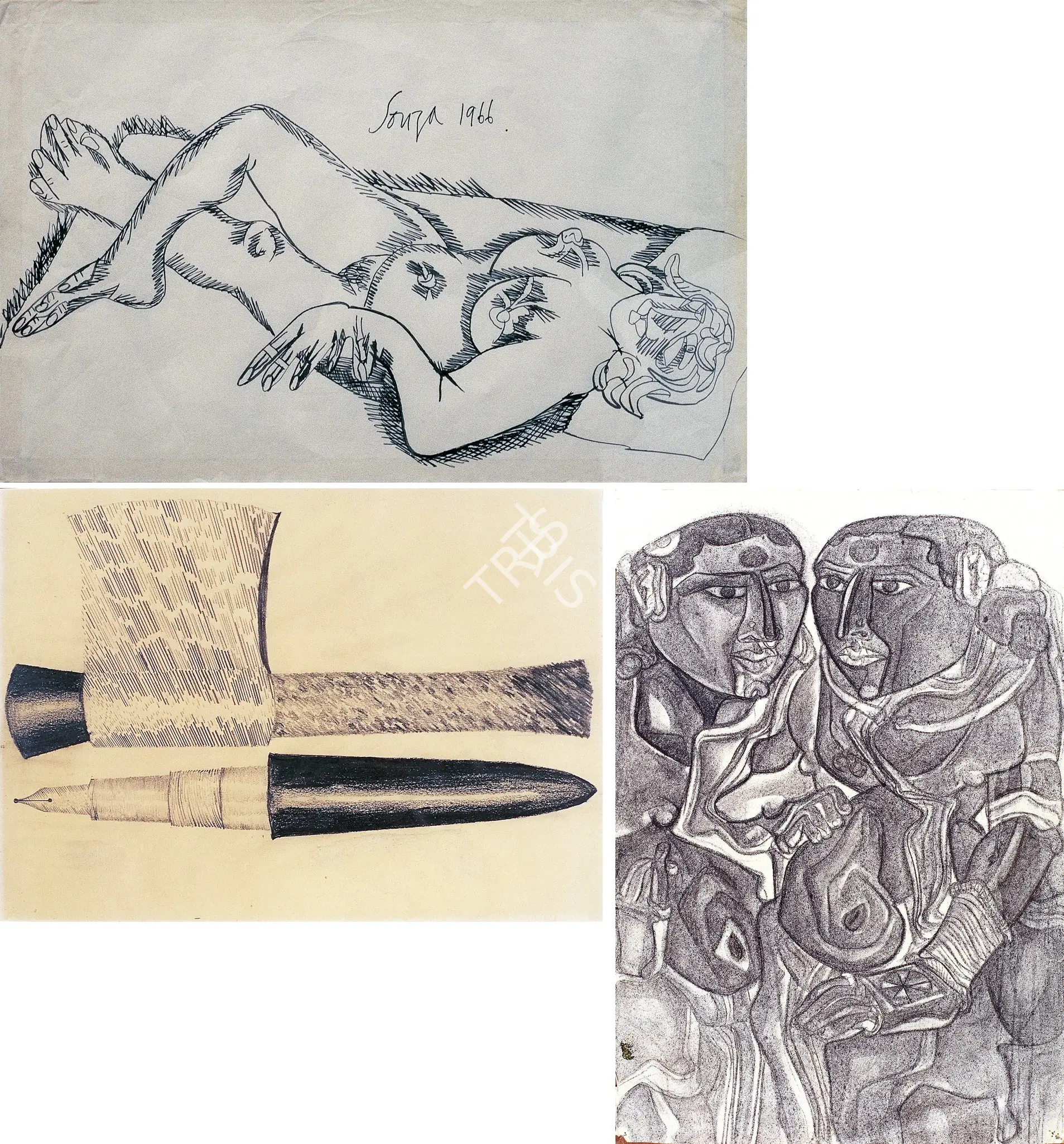 Souza, F.N. (Artist). Woman Lying. Pen and ink, 1966 | Drawing | FineArts | 00375792